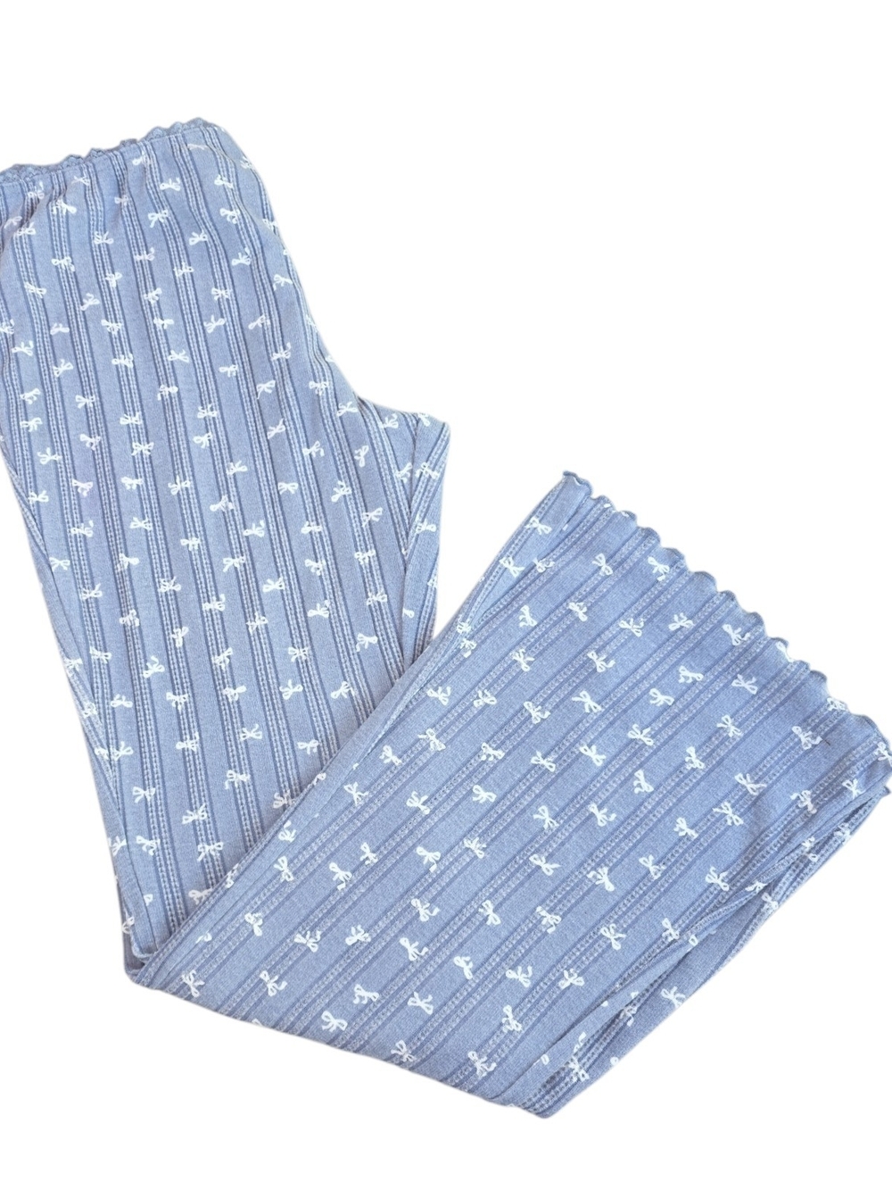 Pink Republic Pajama Pants L NWOT Blue Pointelle Bow Print Flare Lounge Pants